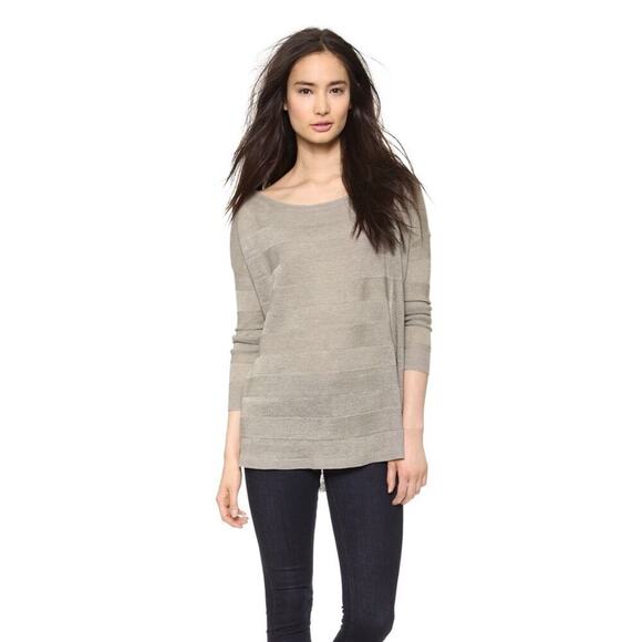 Alice & Olivia Javi Striped Linen Top Medium Gray Oversized Laganlook Minimalist - Picture 1 of 12